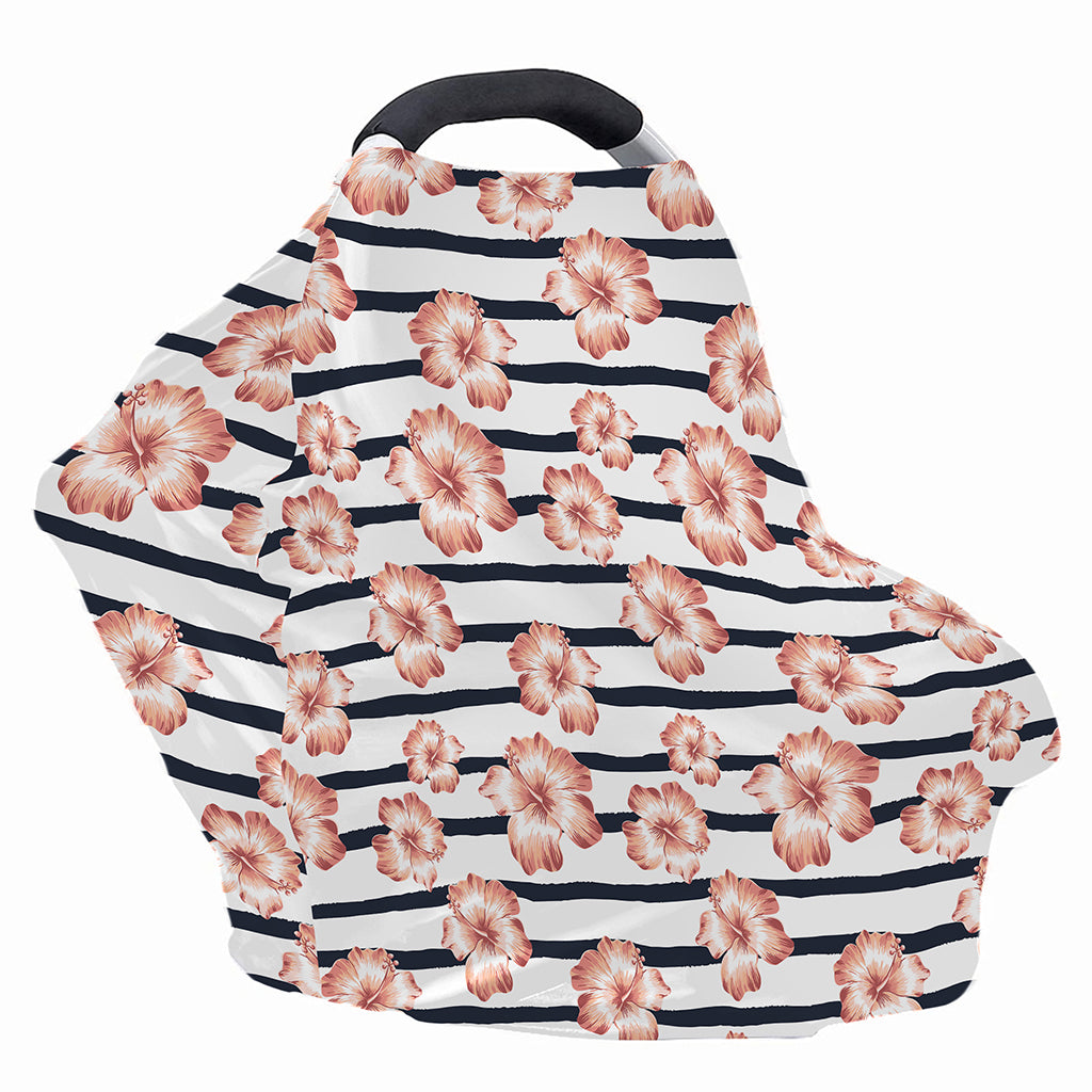 Pink Hibiscus Striped Pattern Print Baby Seat Cover