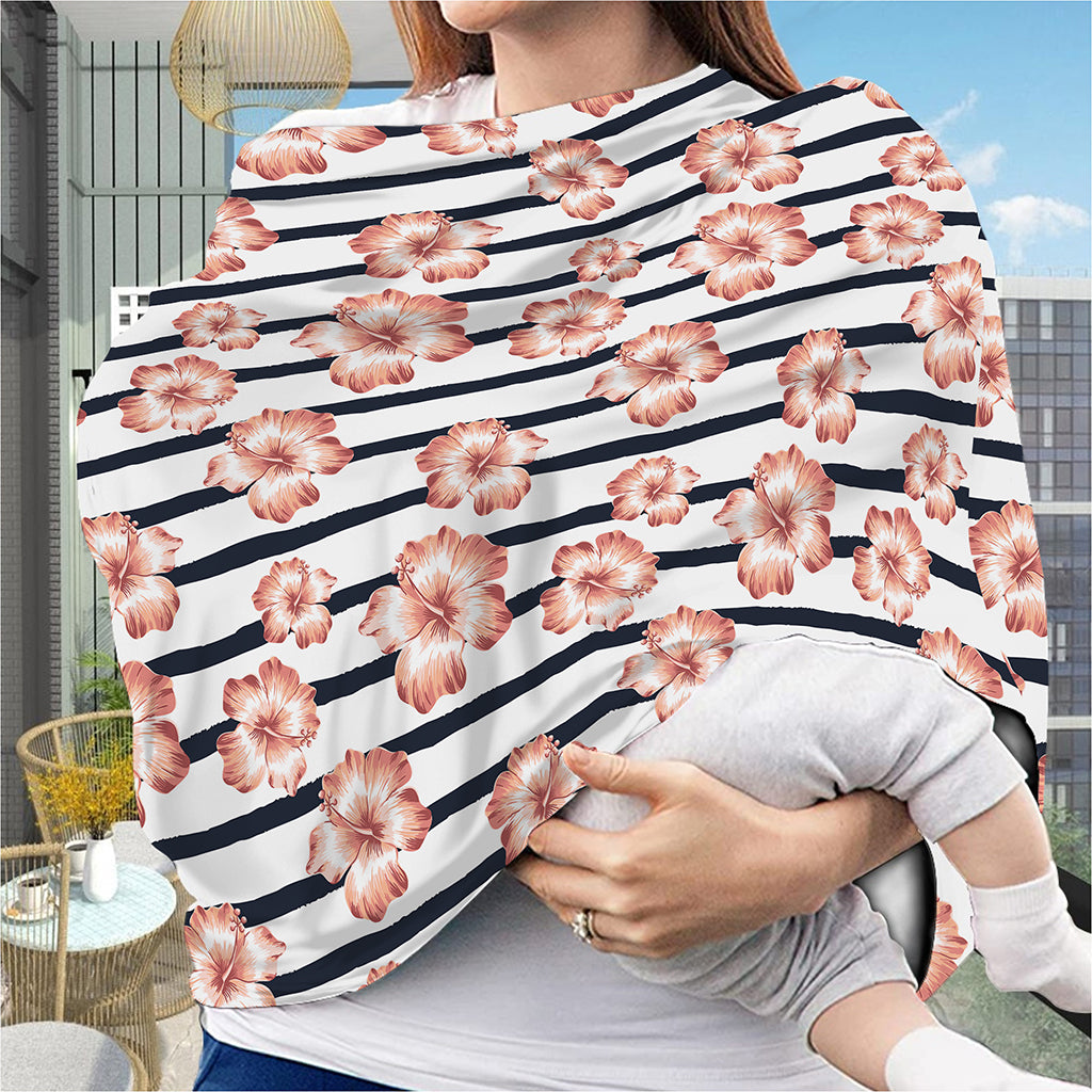 Pink Hibiscus Striped Pattern Print Baby Seat Cover