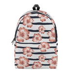 Pink Hibiscus Striped Pattern Print Backpack