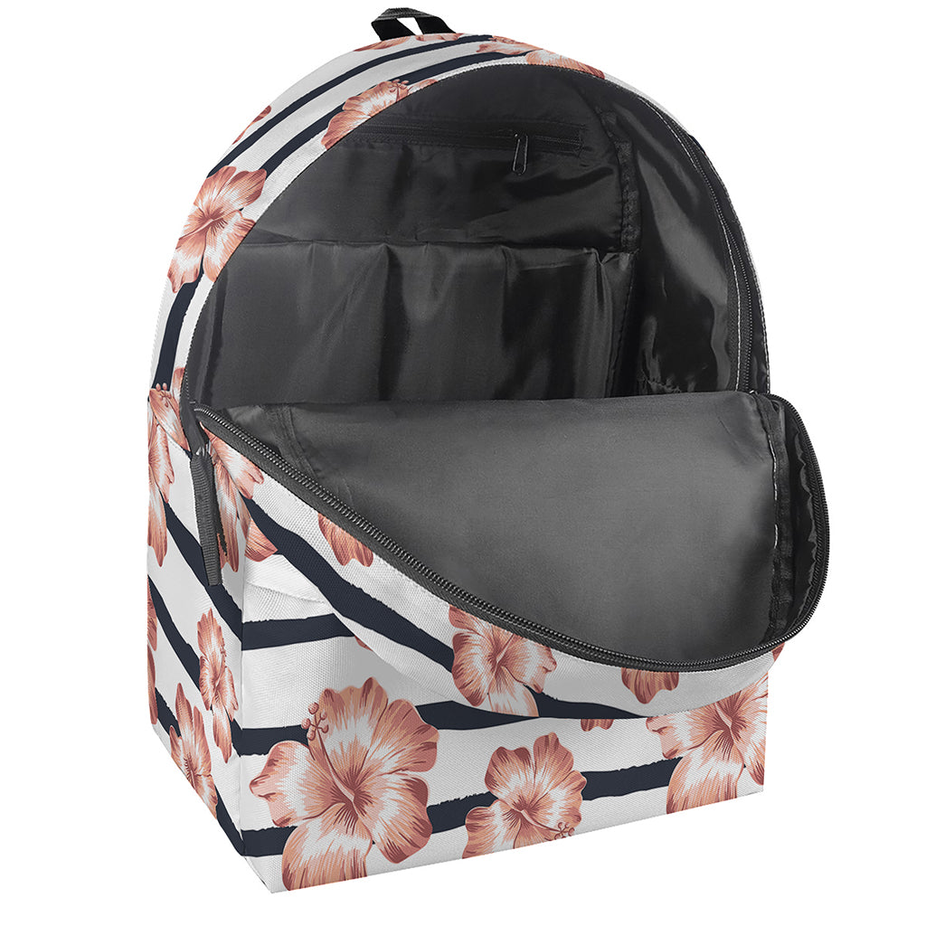 Pink Hibiscus Striped Pattern Print Backpack