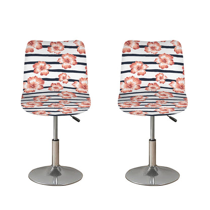 Pink Hibiscus Striped Pattern Print Bar Stool Covers