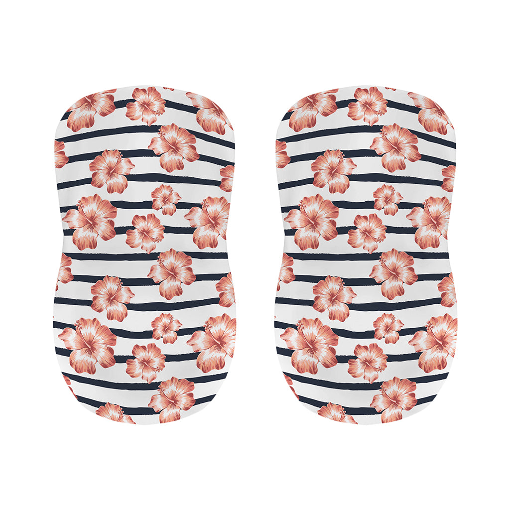 Pink Hibiscus Striped Pattern Print Bar Stool Covers