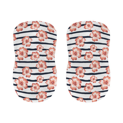 Pink Hibiscus Striped Pattern Print Bar Stool Covers