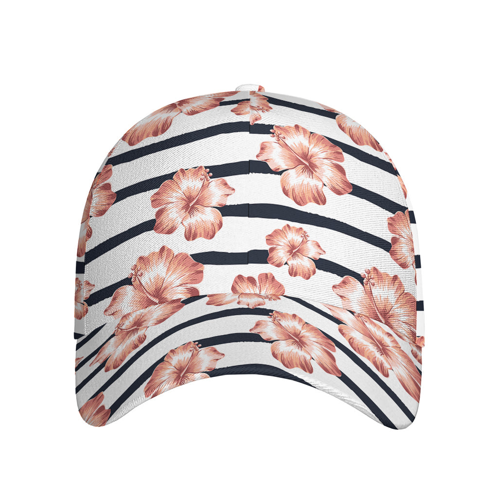 Pink Hibiscus Striped Pattern Print Baseball Cap