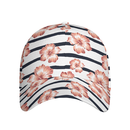 Pink Hibiscus Striped Pattern Print Baseball Cap