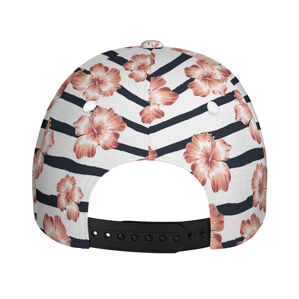 Pink Hibiscus Striped Pattern Print Baseball Cap