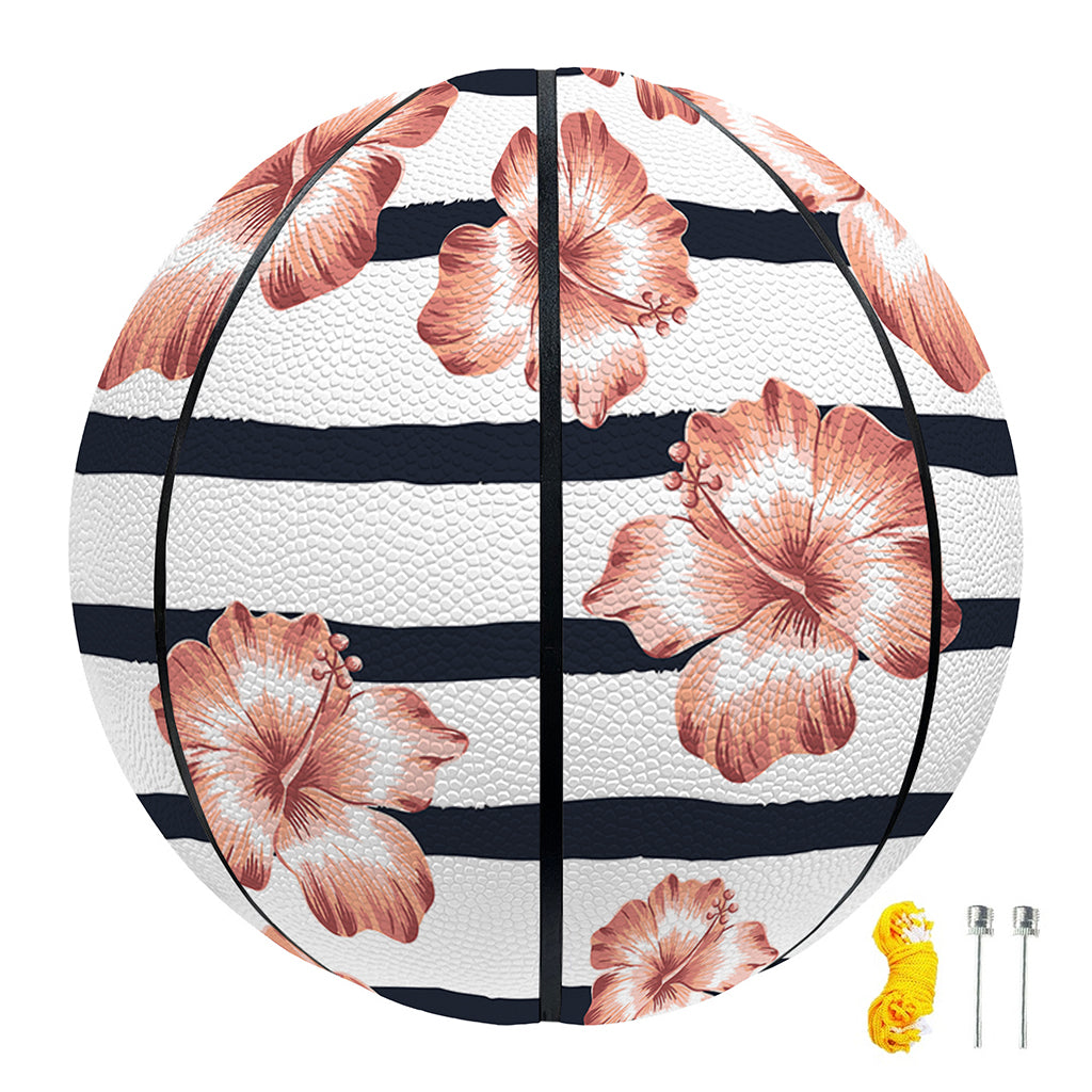 Pink Hibiscus Striped Pattern Print Basketball
