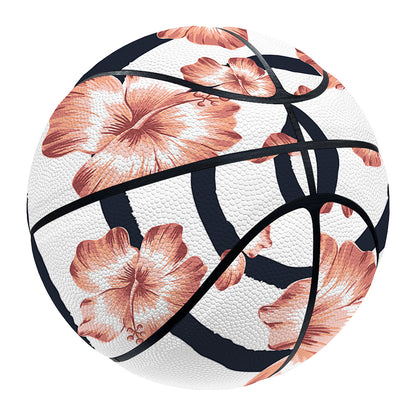 Pink Hibiscus Striped Pattern Print Basketball