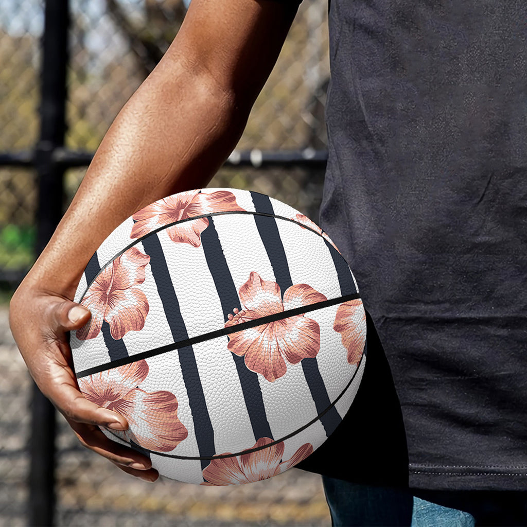 Pink Hibiscus Striped Pattern Print Basketball