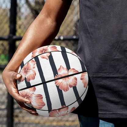 Pink Hibiscus Striped Pattern Print Basketball
