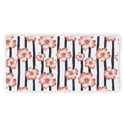 Pink Hibiscus Striped Pattern Print Beach Towel