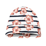Pink Hibiscus Striped Pattern Print Beanie