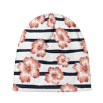 Pink Hibiscus Striped Pattern Print Beanie