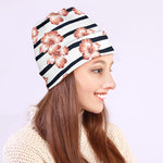 Pink Hibiscus Striped Pattern Print Beanie