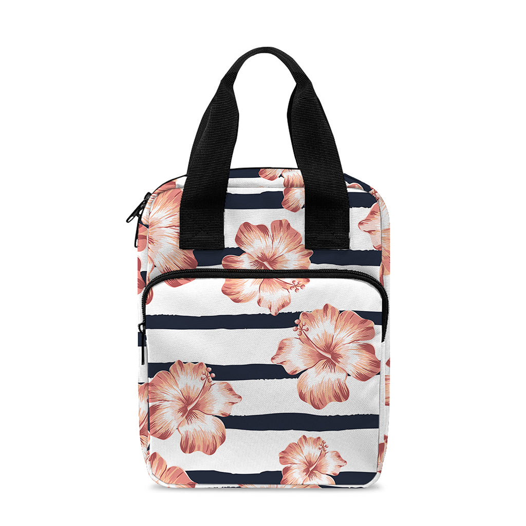 Pink Hibiscus Striped Pattern Print Bible Tote Bag