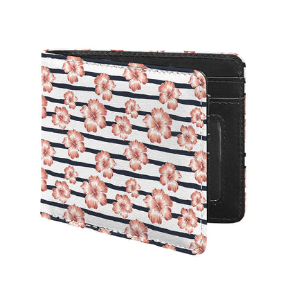 Pink Hibiscus Striped Pattern Print Bifold Wallet