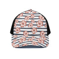 Pink Hibiscus Striped Pattern Print Black Mesh Trucker Hat
