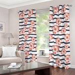 Pink Hibiscus Striped Pattern Print Blackout Grommet Curtains