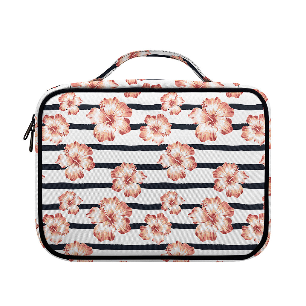 Pink Hibiscus Striped Pattern Print Briefcase Bible Bag