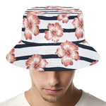 Pink Hibiscus Striped Pattern Print Bucket Hat