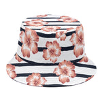Pink Hibiscus Striped Pattern Print Bucket Hat