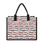 Pink Hibiscus Striped Pattern Print Canvas Tote Bag