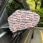 Pink Hibiscus Striped Pattern Print Car Side Mirror Covers