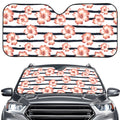 Pink Hibiscus Striped Pattern Print Car Windshield Sun Shade