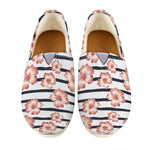 Pink Hibiscus Striped Pattern Print Casual Shoes