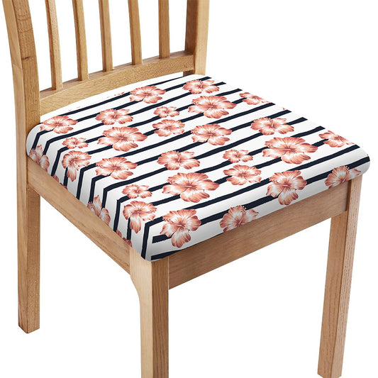Pink Hibiscus Striped Pattern Print Chair Cushion Cover