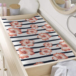 Pink Hibiscus Striped Pattern Print Changing Pad Cover
