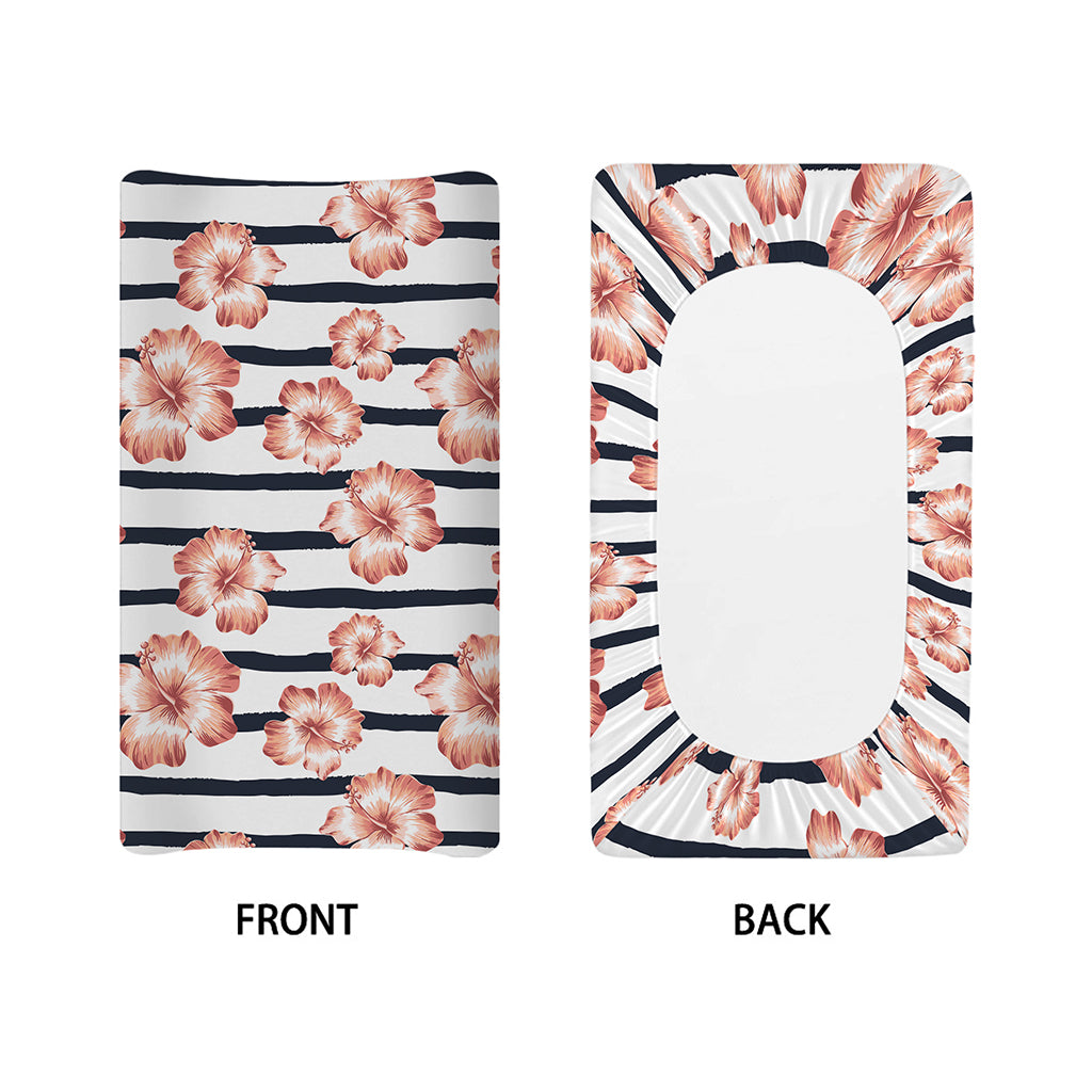 Pink Hibiscus Striped Pattern Print Changing Pad Cover