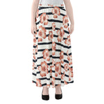 Pink Hibiscus Striped Pattern Print Chiffon Maxi Skirt