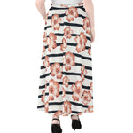 Pink Hibiscus Striped Pattern Print Chiffon Maxi Skirt