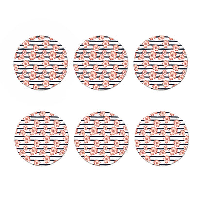 Pink Hibiscus Striped Pattern Print Coaster Set