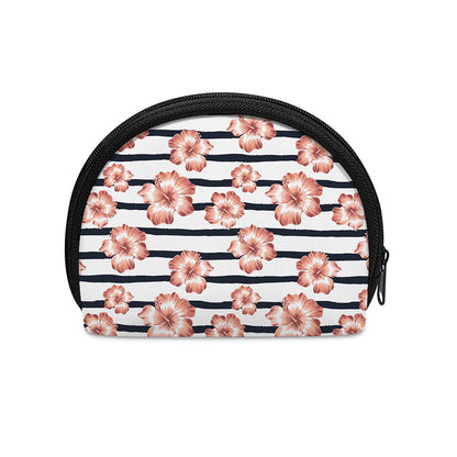 Pink Hibiscus Striped Pattern Print Coin Purse