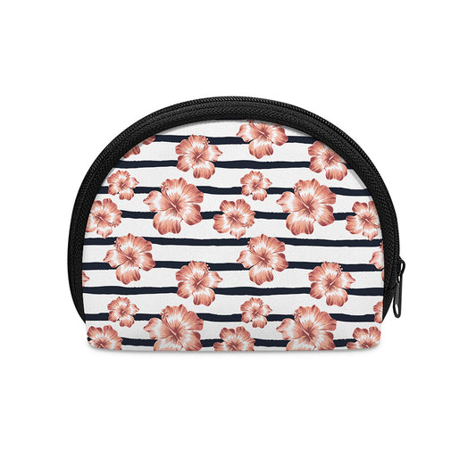 Pink Hibiscus Striped Pattern Print Coin Purse