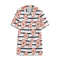 Pink Hibiscus Striped Pattern Print Cotton Hawaiian Shirt