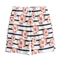Pink Hibiscus Striped Pattern Print Cotton Shorts
