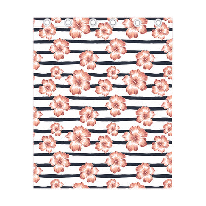 Pink Hibiscus Striped Pattern Print Curtain