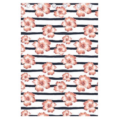 Pink Hibiscus Striped Pattern Print Curtain