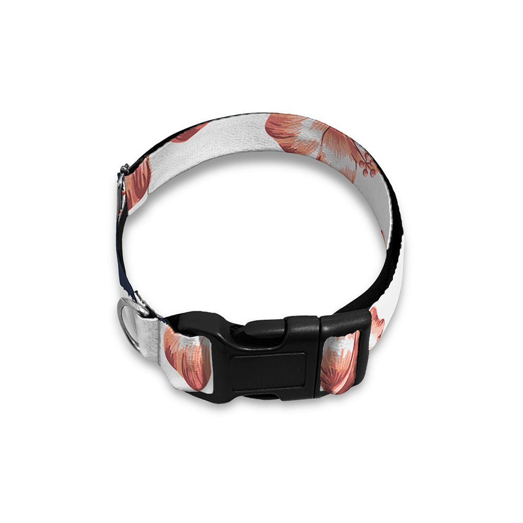 Pink Hibiscus Striped Pattern Print Dog Collar