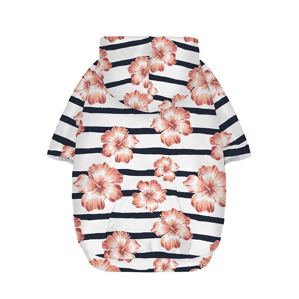 Pink Hibiscus Striped Pattern Print Dog Zip Up Hoodie