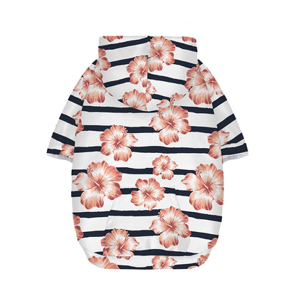 Pink Hibiscus Striped Pattern Print Dog Zip Up Hoodie