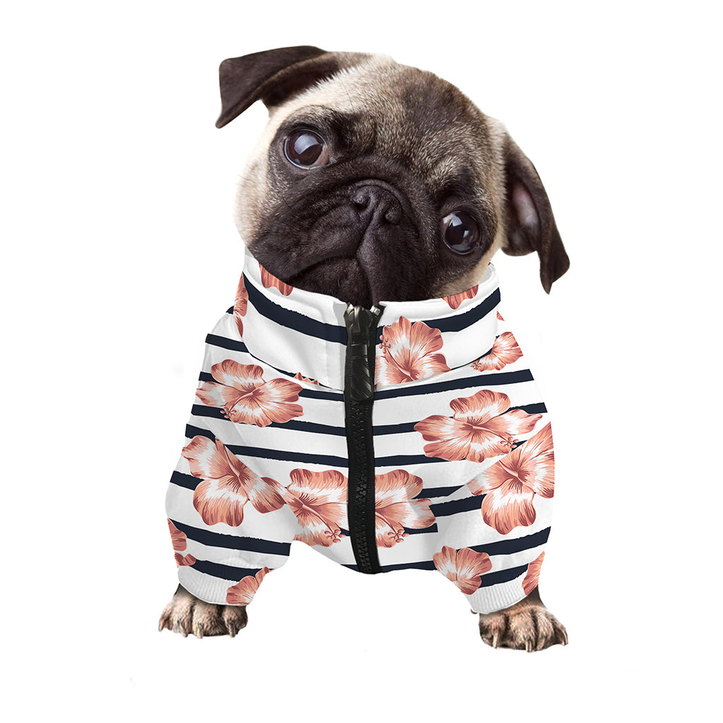 Pink Hibiscus Striped Pattern Print Dog Zip Up Jacket