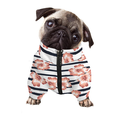 Pink Hibiscus Striped Pattern Print Dog Zip Up Jacket