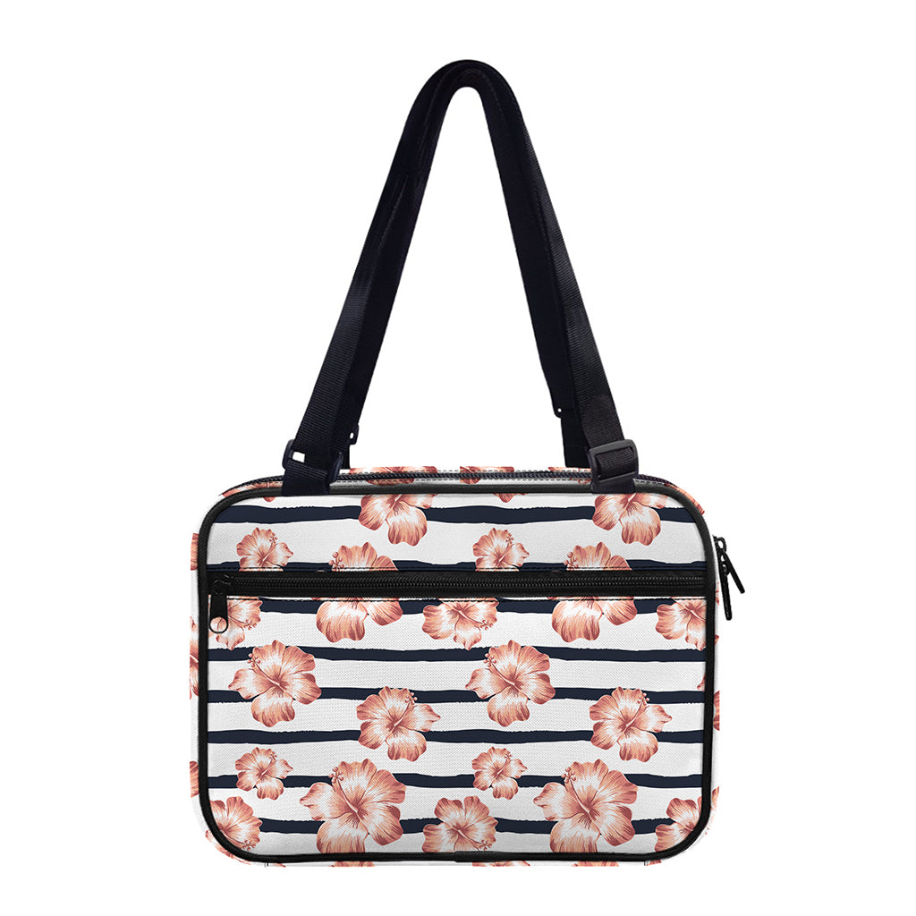 Pink Hibiscus Striped Pattern Print Double Strap Bible Bag