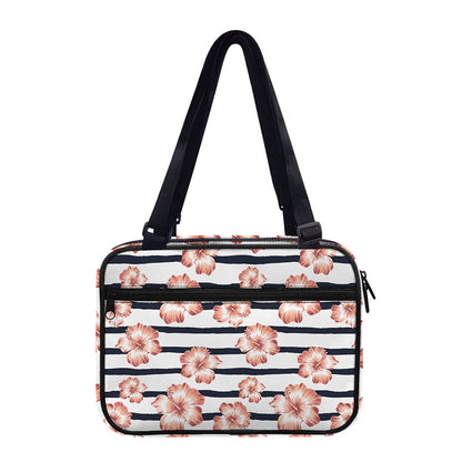 Pink Hibiscus Striped Pattern Print Double Strap Bible Bag