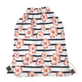 Pink Hibiscus Striped Pattern Print Drawstring Bag