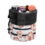 Pink Hibiscus Striped Pattern Print Drawstring Makeup Bag